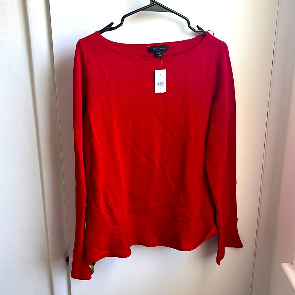 NWT - Ann Taylor Red Boatneck Bell Sleeve Knit Sweater - M